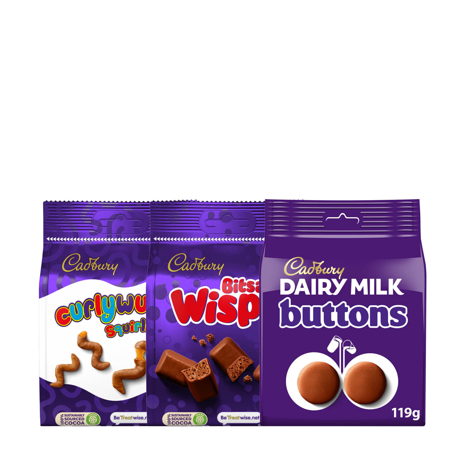 Cadbury Curly Wurly Squirlies Bag / Cadbury Wispa Bites / Cadbury Giant Buttons Milk