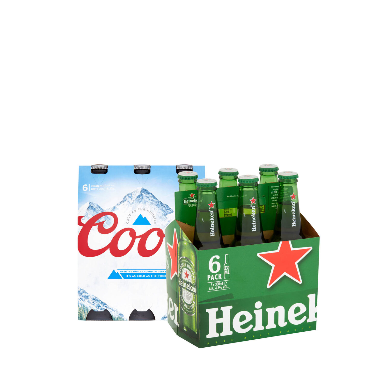 Coors Light Beer Bottle 6 Pack / Heineken Lager Bottle 6 Pack