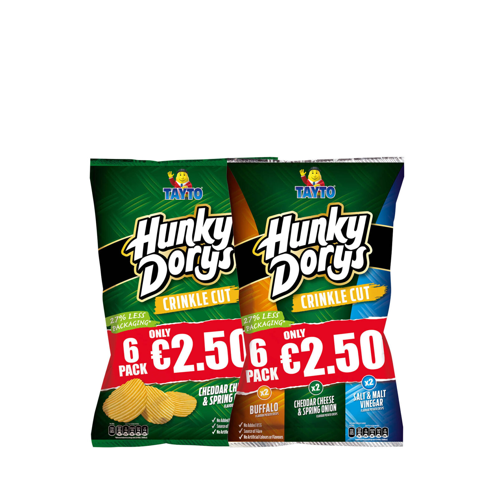 Tayto Hunky Dorys Cheddar Cheese & Spring Onion 6 Pack / Crinkle Cut Assorted 6 Pack