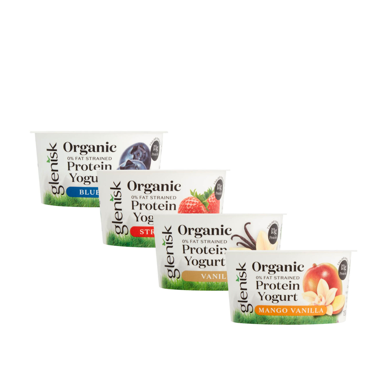 Glenisk Organic Blueberry / Strawberry / Vanilla / Mango Vanilla High Protein Yogurt