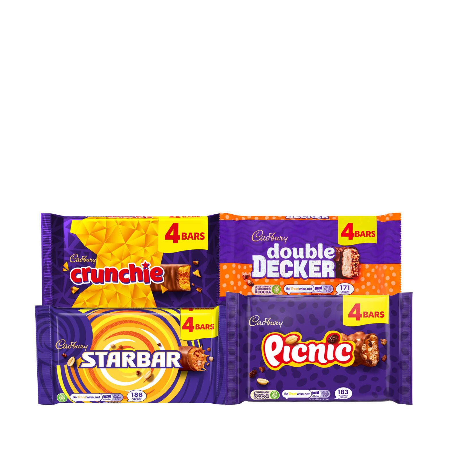 Cadbury Starbar / Crunchie / Picnic / Double Decker Bar 4 Pack