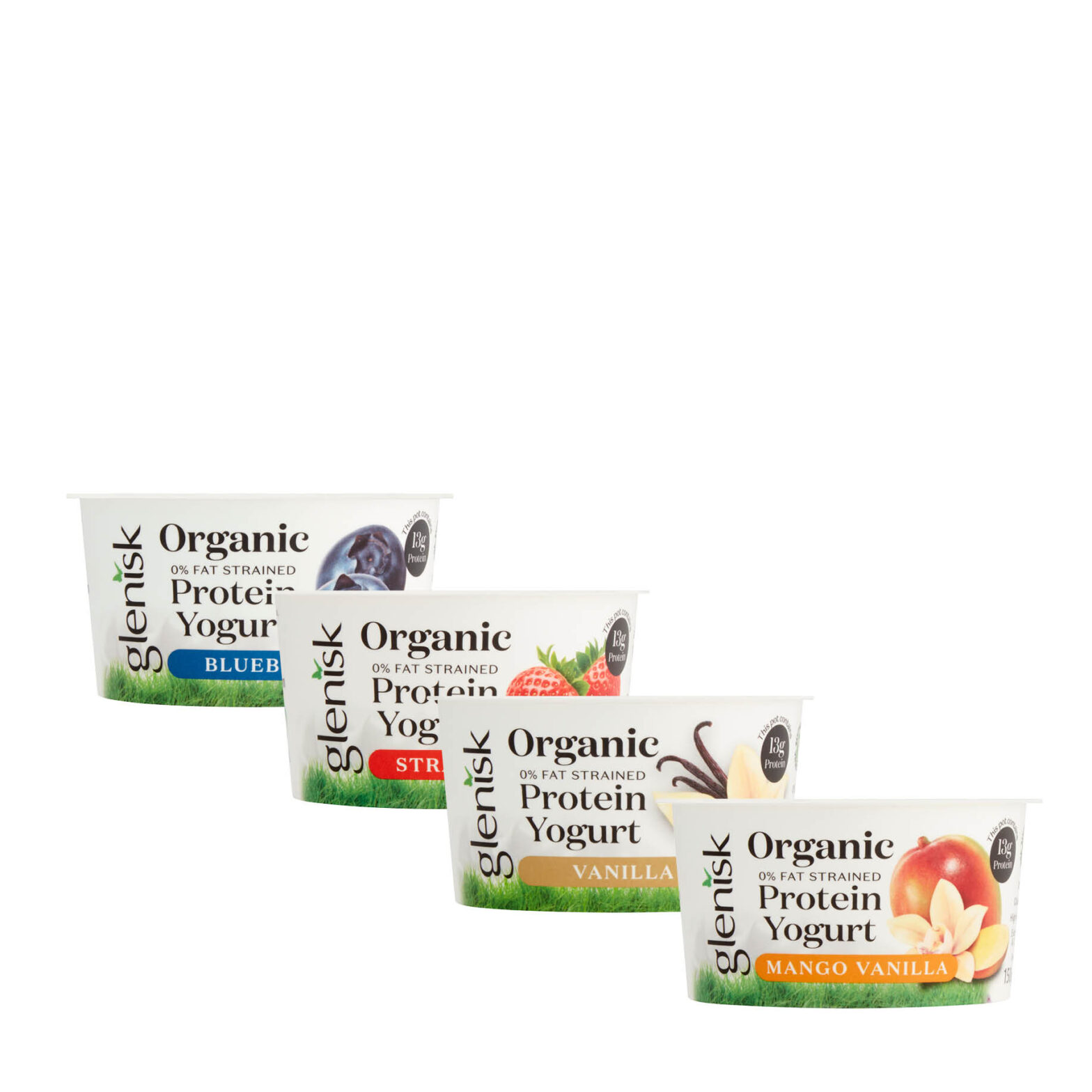 Glenisk Organic Blueberry / Strawberry / Vanilla / Mango Vanilla High Protein Yogurt