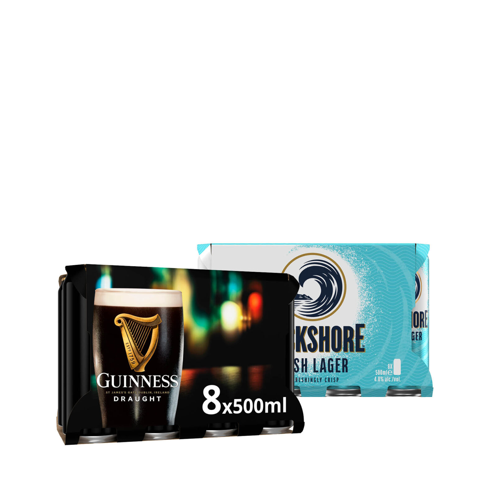 Guinness Draught Stout/Rockshore Irish Lager Can 8 Pack
